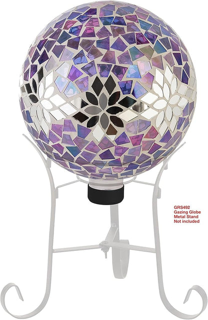 Alpine Corporation 10" Diameter Indoor/Outdoor Glass Mosaic Gazing Globe Yard Decoration, Purple Mosaic Flower Design