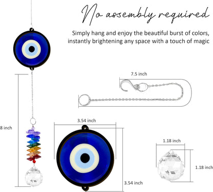 2 Layered Ornament Suncatcher - Blue Evil Eye - Good Luck Protection Presents - Protective Amulet Birthday Gifts for Women, Men - Home Decorations - Window Hanging Decor