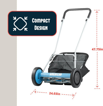 American Lawn Mower Company 1804-18 18-Inch 5-Blade Walk Behind Reel Lawn Mower with Grass Catcher