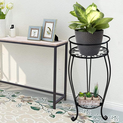CASIMR 2 Tier Plant Stand, 2-Pack 28.1 inch Tall Metal Potted Holder Rack,Indoor Outdoor Multiple Flower Pot Shelf Rustproof Iron Garden Container for Garden Patio Living Room Corner Balcony, Black