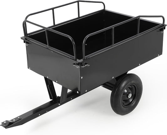 Heavy Duty ATV Dump Cart, 750 lbs Tow Behind Garden Utility Trailer with Removable Sides, Pull Behind Dump Trailer for ATV, UTV, Lawn Mowers and Tractors
