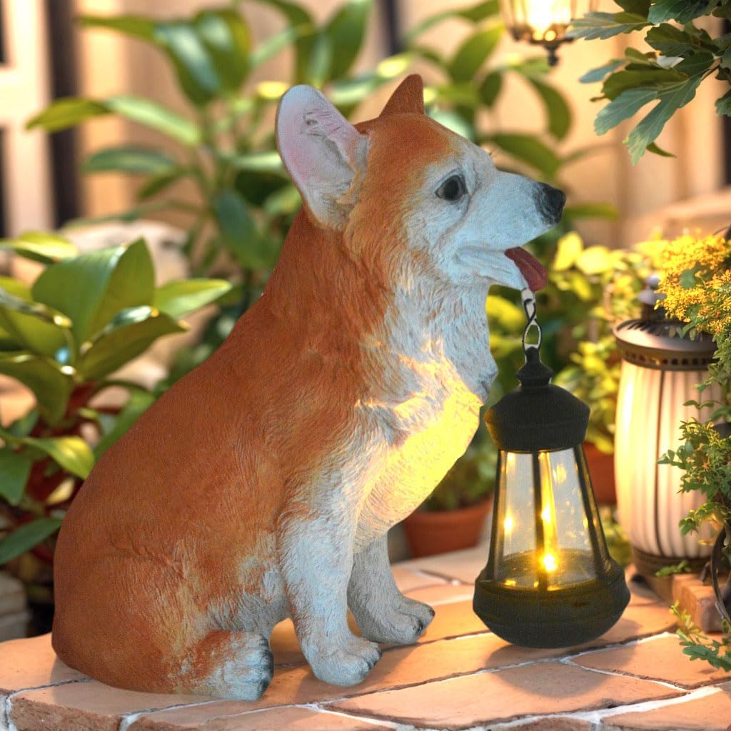 Dog Solar Statues Cute Corgi Solar Light for Outdoor Garden Halloween Decorations Christmas Decor Lawn Decor Patio Balcony Yard Ornament Ideal Gifts for Women, Mom or Birthdays