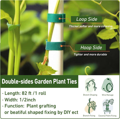 1/2inch 82ft Garden Tie Green Tape, Hitotsu Reusable Plant Tape, Nylon Plant Tie Strap for Gardening Tips, Flowers, Tomato, Vines, Tree