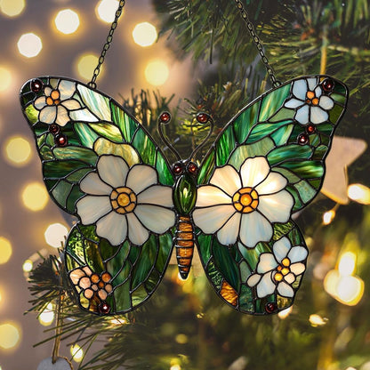 Daisy Fresh Butterfly Acrylic Suncatcher Stained Glass Effect Window Car Hanging Christmas Ornament Indoor Outdoor Decor Garden Sun Catcher Panel for Butterfly Lover for Women Mom Grandma
