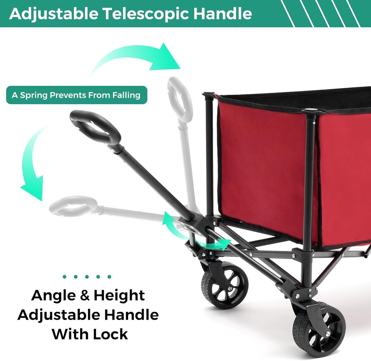 SUNNYFEEL Collapsible Wagon Cart with Wheels Foldable - 176lbs Standard Borderless Version Wagon Carts for Grocery Sports Garden Shopping Camping(Red, 164L)