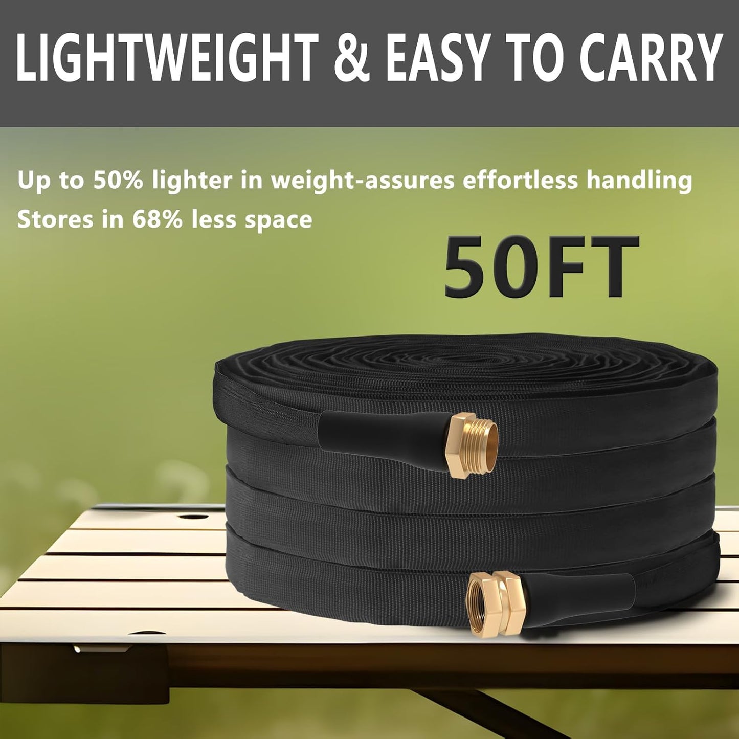 Upgraded Anti-Kink 50FT Non-Expanding Garden Hose, Flexible and Tough, Lightweight and Sturdy for Outdoor, Yard, Lawn, Car Wash, Marine, and Camper Use,and All-Season Use. U.S Standards Brass Fitting