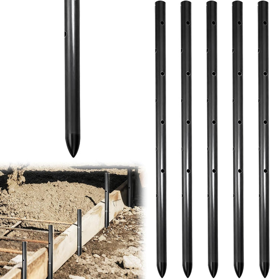 5PCS 17 Inch Round Steel Concrete Form Stakes with Holes Heavy Duty Rebar Stakes Concrete Pins for Concrete Forms, Garden Fence, Rust Resistant Removable Reusable, 3/5" Diameter, Pointed