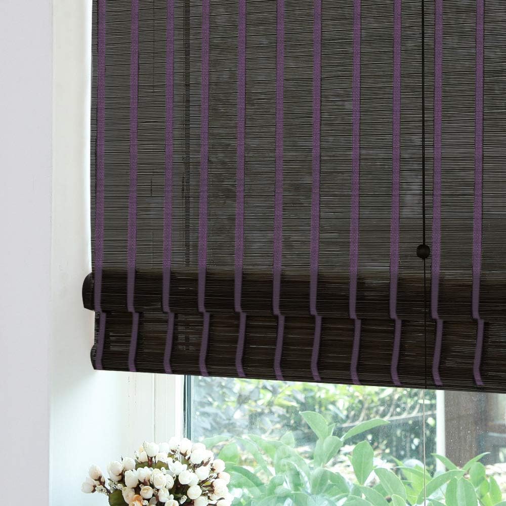 LETAU Wood Window Roman Shades, Bamboo Light Filtering Window Blinds for Outdoor Garden, Patio, Arbor, Porch, Pattern 6