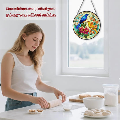 Hummingbird Stained Glass Window Hanging, Suncatcher Diamond Glass Panel Hangings, Sun Catchers Indoor Windows Wall Art, Gift for Mom Grandma Bird Lover, Christmas Decor for Home Office 7.87 inches