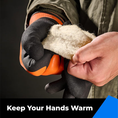 toolant 100% Waterproof Gloves Bulk Pack, 3 Pairs, Winter Work Gloves for Extreme Cold, Touchsreen, Warm Gloves for Freezer, Fishing and Gardening, with Grip, Orange, X-Large