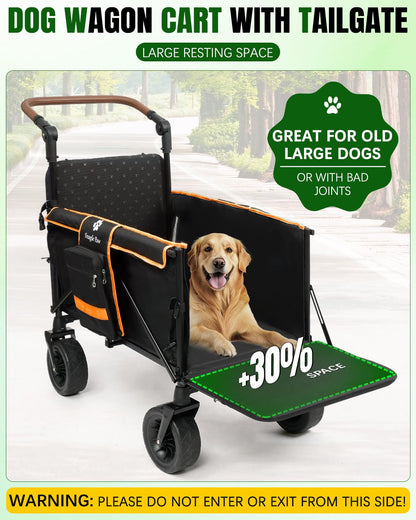 Snagle Paw Dog Wagon for Medium Large Dogs up to 200lbs | All Terrain Foldable Large Pet Stroller with Ramp & Tailgate (Extra Space), Dog Wagon Cart Adjustable Handle & One-Step Brake