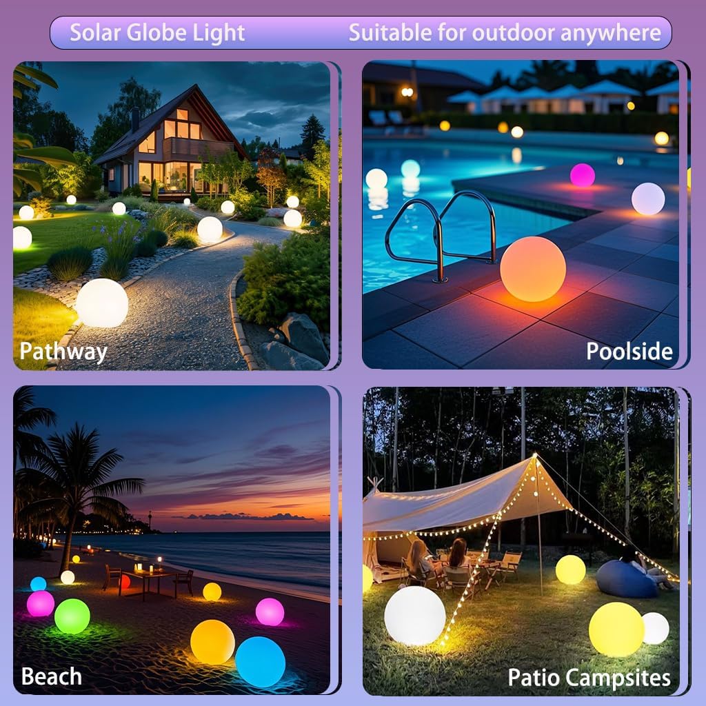 12-inch Dimmable Solar Globe Light, RGB 16 Color Changing Large Glowing Orb Light w/Remote, Waterproof Outdoor Solar Ball Lights with Ground Stake, Perfect for Backyard Garden Poolside