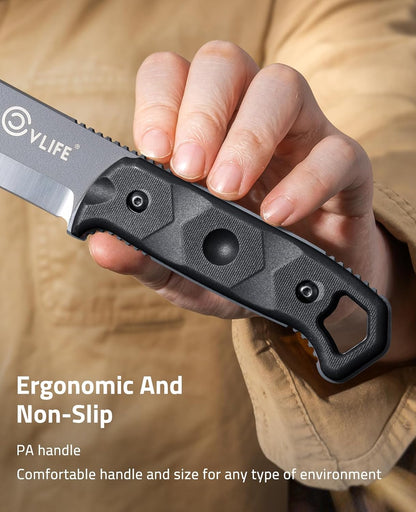 CVLIFE Full Tang Fixed Blade Knife with Sheath,Sharp Blade Made of D2 Steel with Nylon Fiberglass Handle,Survival Knife for Men Outdoor Hunting Camping and EDC Bushcraft,Black