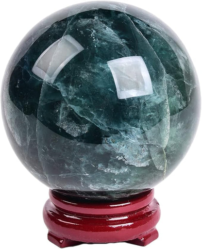 JIC Gem Large Healing Crystal Ball - Green Fluorite Sphere with Stand - Home Decoration (110-120mm)