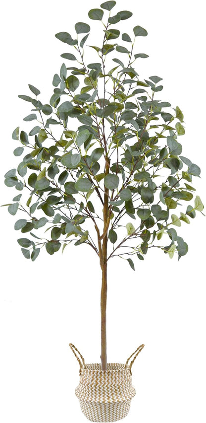 Artificial Eucalyptus Tree, 5ft Tall Mordern Fake Eucalyptus Plant with Basket, Green Silk Leaves Perfect Faux Trees for Home Office Livingroom Floor Decor Indoor Outdoor