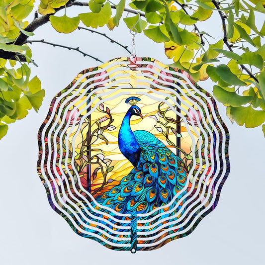 Peacock at Sunset Wind Spinner Stainless Steel Hanging Wind Spinners Mandala Kinetic Art 10 Inch Garden Decoration for Patios, Lawns, and Balconies
