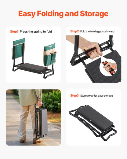 VEVOR Garden Kneeler and Seat, 330 lbs Load Capacity, 8" EVA Wide Pad, Foldable Garden Stool
