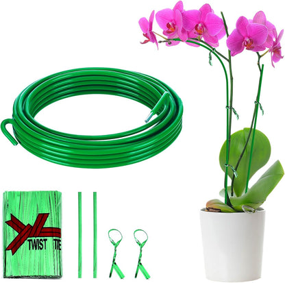 16ft Bendable & Cuttable Plant Stakes, Green Orchid Flower Stem Support Sticks with 800 Ties for Monsteras Money Trees Indoor Potted Plants Beans