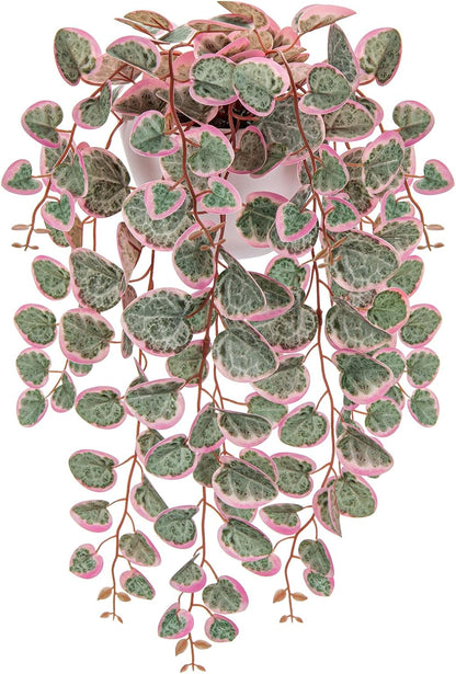 Briful Faux Hanging Plants 17'' Artificial String of Heart Vines with Semicircle Wall Mount Planter Fake Draping Plants for Home Office Room Shelf Wall Hanging Decor