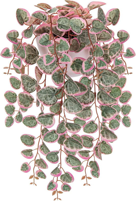Briful Faux Hanging Plants 17'' Artificial String of Heart Vines with Semicircle Wall Mount Planter