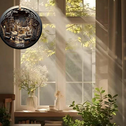 7.87inch Christmas Sun Catcher for Window Hanging with Acrylic Designs Round Acrylic Hanging Suncatcher for Garden Decor ，Wall Home, Kitchen, Housewarming Women Neighbor Winter Xmas Decor Gifts