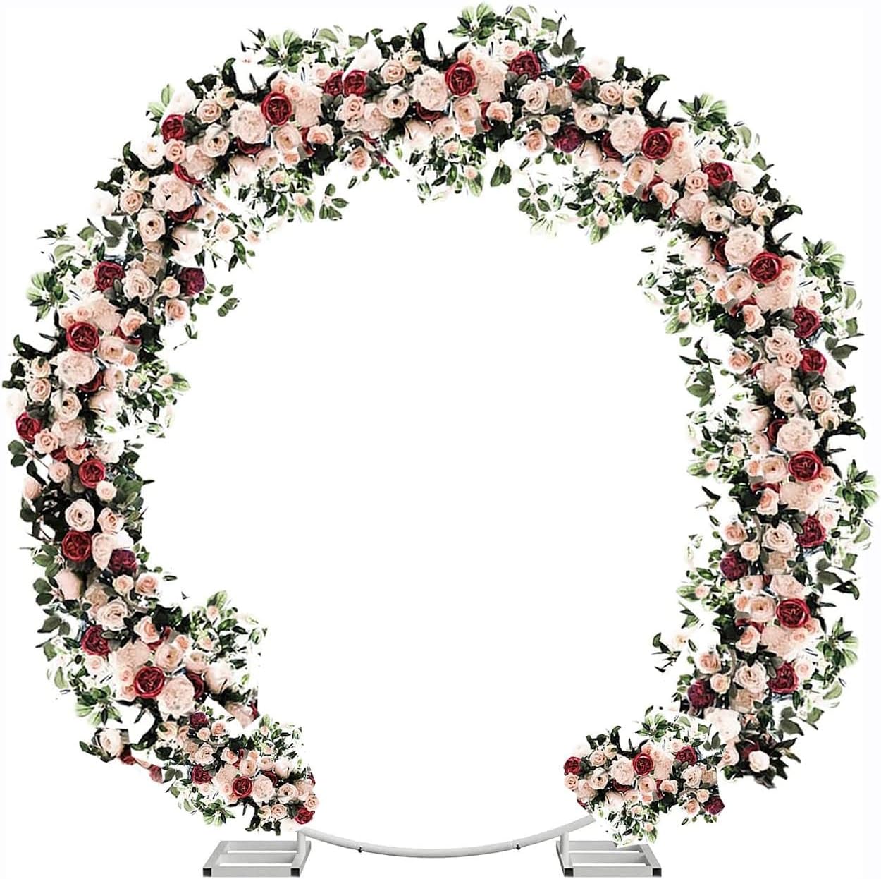 6.5FT Tall X 6.5FT Wide Metal Ring Arch for Outdoor Party Backdrop Decoration (with Ground Anchors, Screwdriver, and Instructions)