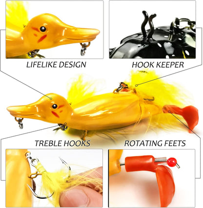 Duck Lures for Bass Fishing, Realistic Topwater Baby Duckling Baits Floating Artificial Hard Swimbaits for Pike Musky Catfish Freshwater Saltwater Fishing, 4.8 inch
