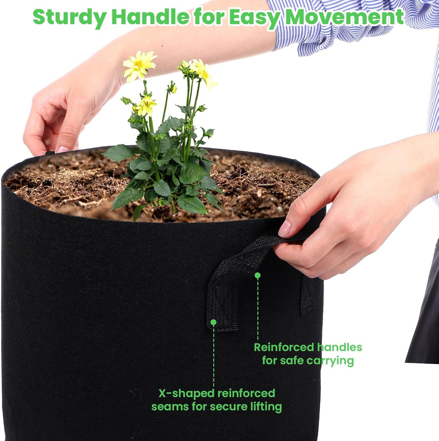 20-Pack 5 Gallon Plant Grow Bags: 280G Thickened Nonwoven Potato Grow Bags with Handles, Black Fabric Pots Felt Garden Bags, Gardening Supplies for Growing Vegetable Fruit Tomato Flowers Herbs