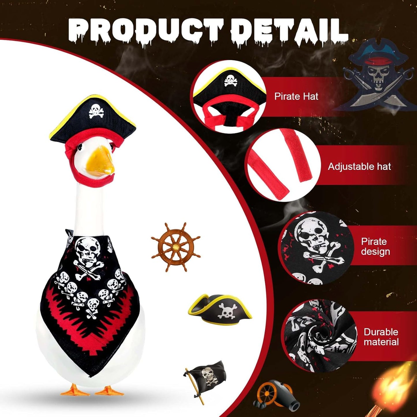 Halloween Pirate Lawn Porch Goose Outfit 23"/ 17'' Pirate Style with Bandana and Hat Costume Cement Goose Statue Clothes for Outdoor Patio Yard Art Decoration Cosplay