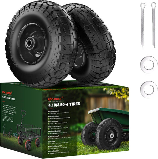 4.10/3.50-4 Tire and Wheel Flat Free,10-Inch Solid Wheel Replacement with 5/8 Bearings,2.2" Offset