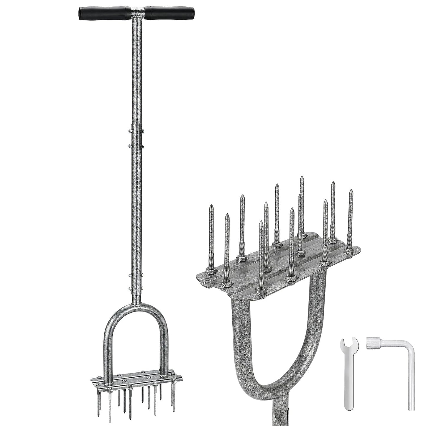 Lawn Aerator Tool, 43.3" Pre-Assembled Lawn Aerator with 12 3.5" Lengthened Iron Spikes, Efficient Manual Grass Spikes Aerator for Yard Aerating, Garden Tools, Easy to Use