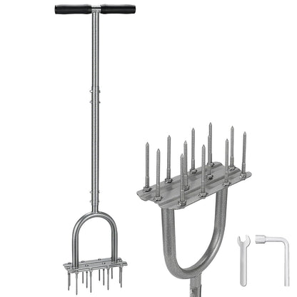 Lawn Aerator Tool, 43.3" Pre-Assembled Lawn Aerator with 12 3.5" Lengthened Iron Spikes, Efficient Manual Grass Spikes Aerator for Yard Aerating, Garden Tools, Easy to Use