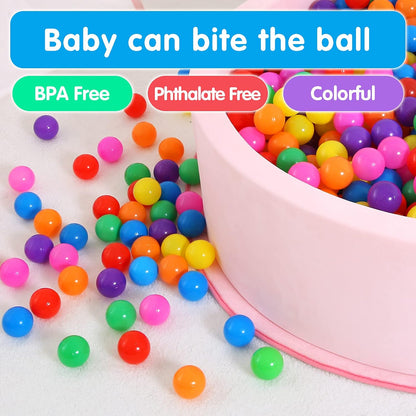 Ball Pit Balls for Kids, Plastic Refill 2.2 Inch Balls, 100 Pack, Bright Colors, Phthalate and BPA Free, Includes a Reusable Storage Bag with Zipper