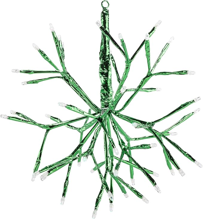 Alpine Corporation 10" H Indoor Christmas Twig 3D Hanging Snowflake Ornament with LED Lights, Green, Christmas Decoration (Pack of 4)