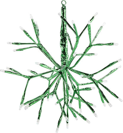 Alpine Corporation 10" H Indoor Christmas Twig 3D Hanging Snowflake Ornament with LED Lights, Green, Christmas Decoration (Pack of 4)