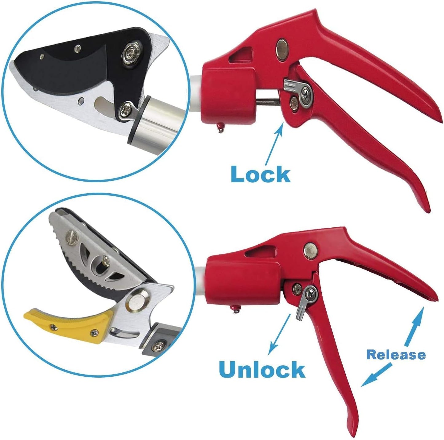4.4-7.2 Foot Tree Pruner 2 Sections Extendable 4 Nodes Adjustable, Cut and Hold Pruning Trimmer, Long Reach Pole Saw, Telescoping Fruit Picker, Branches Bypass Lopper With Hook