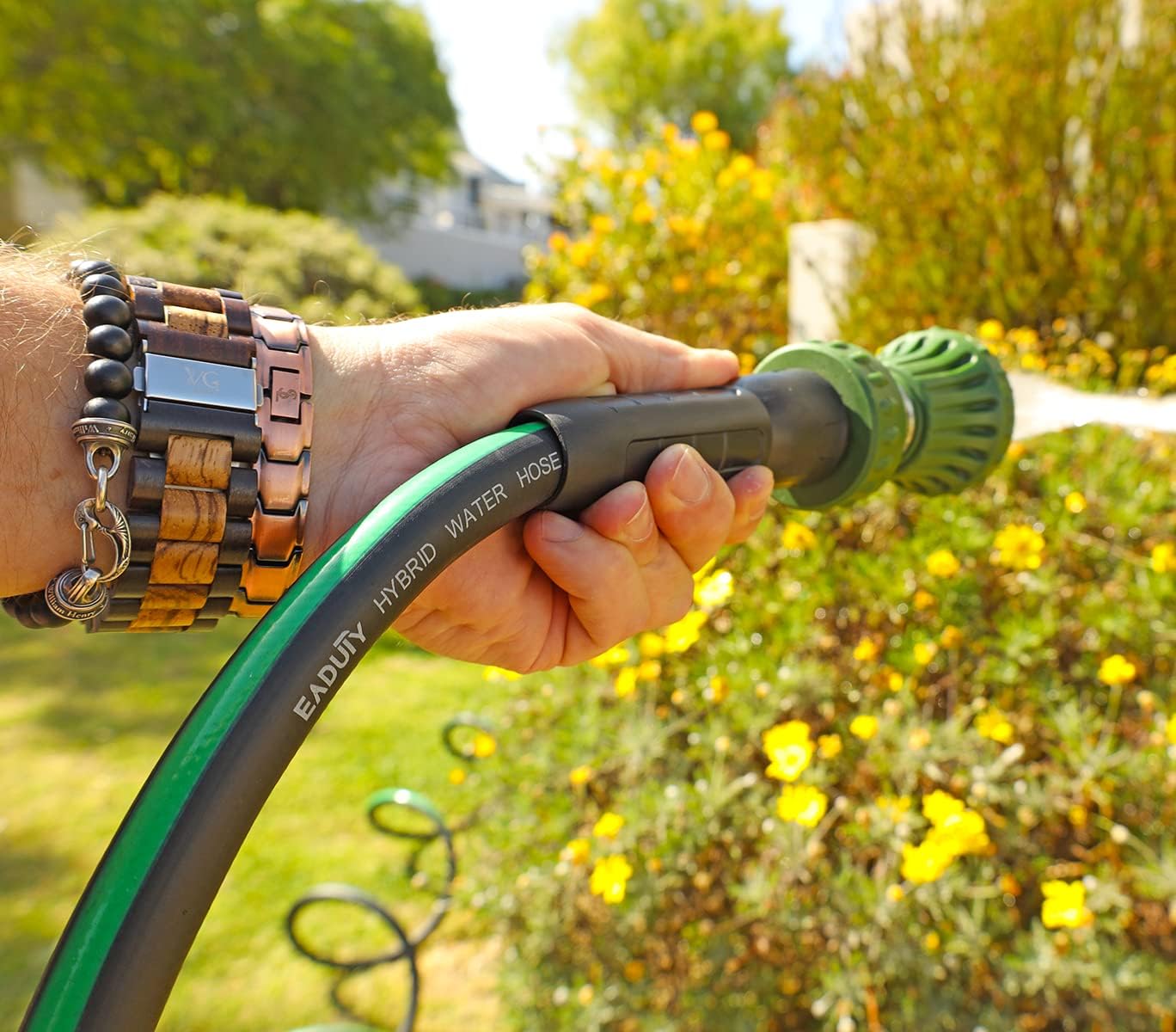 Hybrid Garden Hose 5/8 IN. x 75 FT, Heavy Duty, Lightweight, Flexible with Rotatable Grip Handle and Solid Brass Fittings