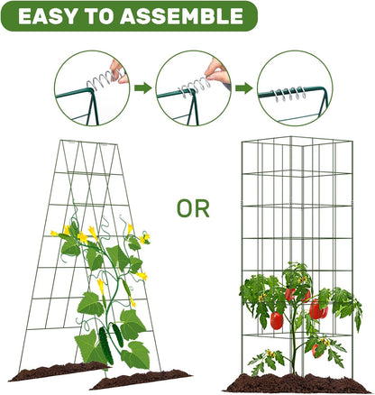 DOEWORKS Cucumber Trellis, 56" High Foldable A Frame Garden Trellis, 2 Pack, Plant Support for Climbing Cucumber, Beans, Tomatoes, Flowers, Green