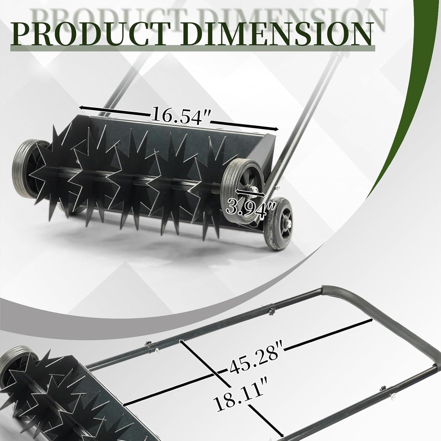 VINGLI Lawn Aerator, 19-Inch Heavy Duty Push Spike Aerator with 4 Wheels, Easy-to-Assemble, 45'' Push Rolling Aerator for Lawm, Yard and Garden(Black)
