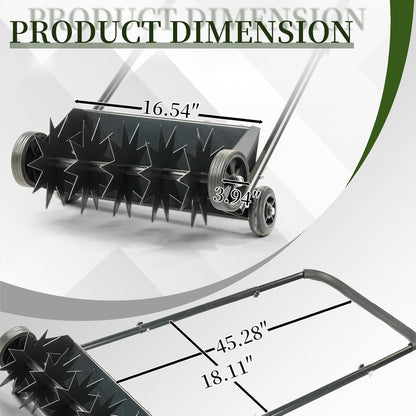 VINGLI Lawn Aerator, 19-Inch Heavy Duty Push Spike Aerator with 4 Wheels, Easy-to-Assemble, 45'' Push Rolling Aerator for Lawm, Yard and Garden(Black)