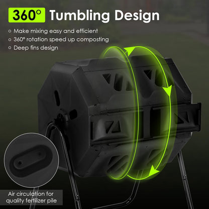 43 Gallon Compost Bin Outdoor Tumbling Composting Bins Compost Tumbler Bucket Trash Can w/Dual Chamber Sliding Doors for Garden Patio,Black Door
