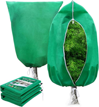 2 Packs Plant Covers Freeze Protection 47" x 70" 2.82oz/yd² Heavy Duty Winter Cold Weather Frost Cloth Blankets, Garden Warm Jacket Bags with Zipper & Drawstring for Outdoor Plants Fruit Tree Potted