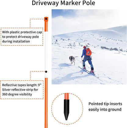 Driveway Markers Snow Stakes 48 inch Orange Plow Stakes Reflective Fiberglass, Pack of 25 for Parking Lots, Walkways
