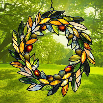 Mistletoe Wreath Acrylic Suncatcher Stained Glass Effect Window Car Hanging Christmas Ornament Indoor Outdoor Decor Garden Sun Catcher Panel for Christmas Lover for Women Mom Grandma