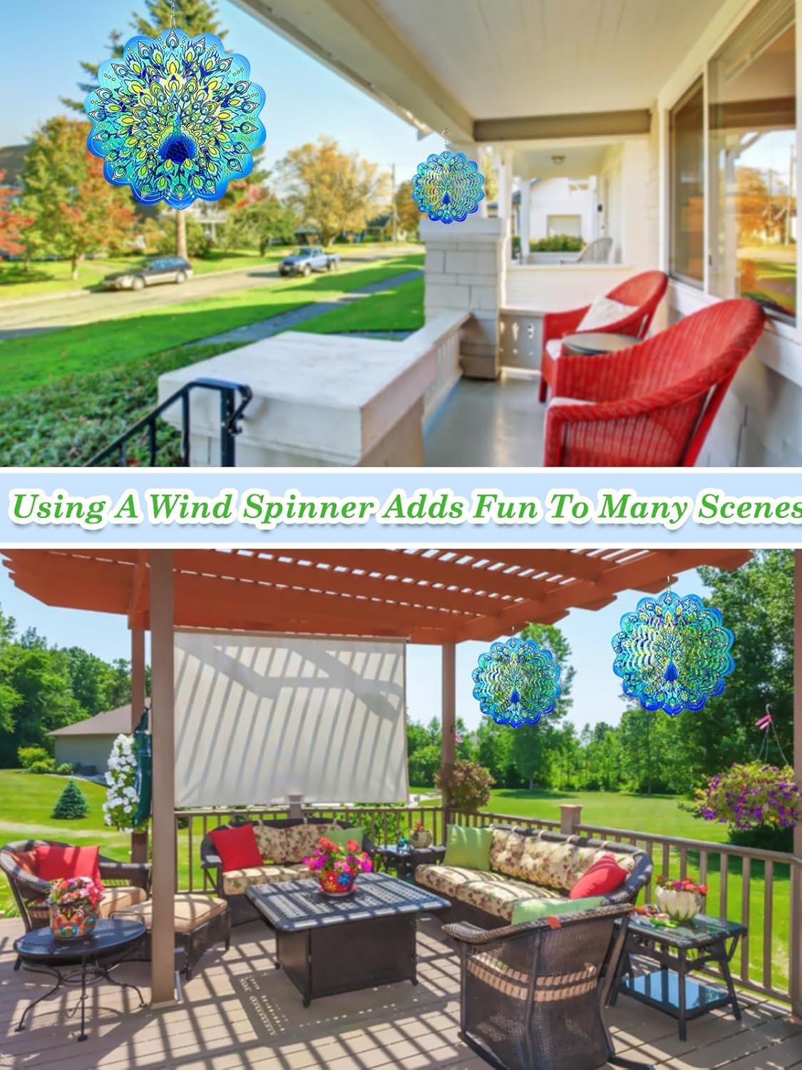 Peacock Wind Spinners Outdoor Hanging Decor - 12 Inch Peacock Garden Decor for Outside, 3D Stainless Steel Metal Wind Spinners, Yard Decorations Outdoor Gardening Gifts for Women