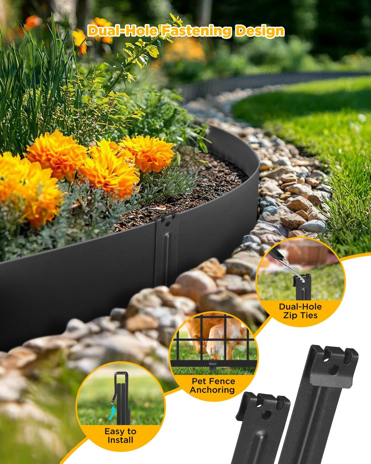 Landscape Edging Metal Stakes, 10 Inch Heavy Duty Garden Stakes, 2mm Thickened High Carbon Steel Landscaping Anchoring Spikes for Edging Coil, Outdoor Tent and Terrace Board (20 Pcs)
