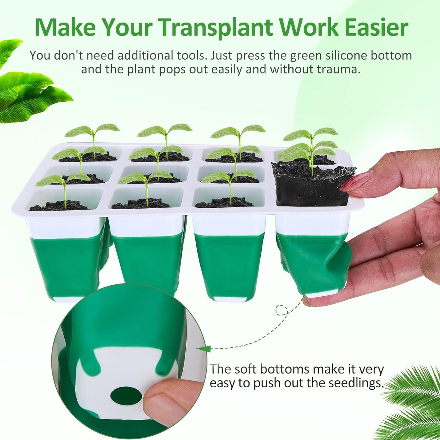 5 Packs Seed Starter Tray with Grow Light, Reusable Pop-Out Seed Starter Kit, 60 Cells With Humidity Domes, Indoor Gardening Plant Germination Trays for Seeds
