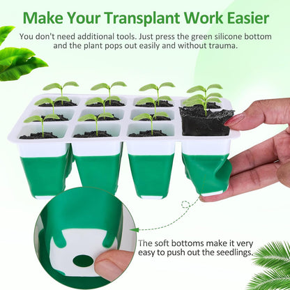 5 Packs Seed Starter Tray with Grow Light, Reusable Pop-Out Seed Starter Kit, 60 Cells With Humidity Domes, Indoor Gardening Plant Germination Trays for Seeds