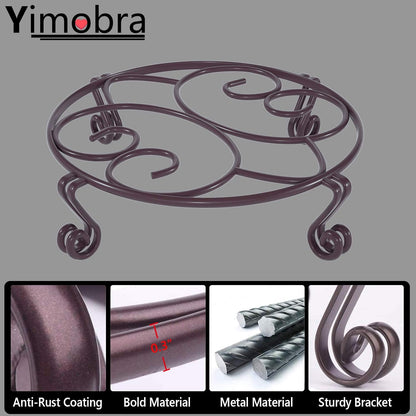 Yimobra Original Patented Plant Stand for Flower Pot Heavy Duty Potted Holder Indoor Outdoor, Metal Rustproof Iron Garden Container Round Supports Rack for Planter, Brown, 10.2 Inches