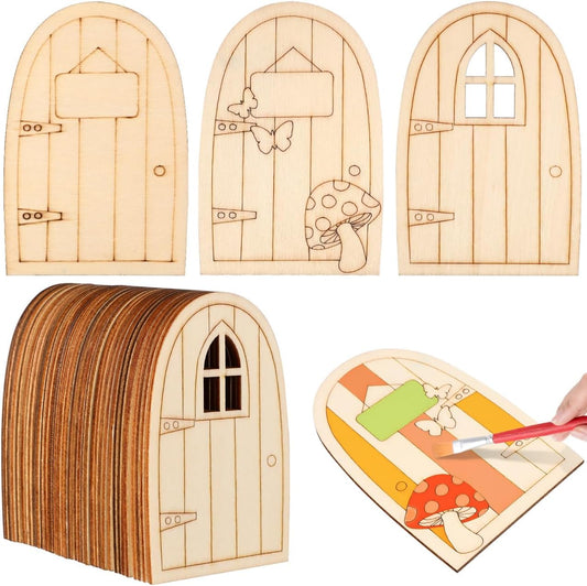 36pcs Mini Wooden Fairy Doors, Unpainted Elf Doors for Home Office Garden Decoration, Assorted Colors, 3.93 x 2.67 x 0.11 Inch